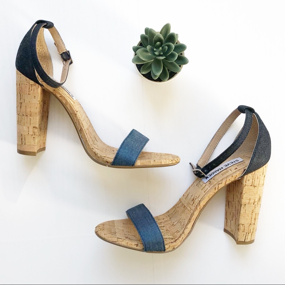 Steve Madden Carson C Denim Cork Strappy Heels Size 8.5